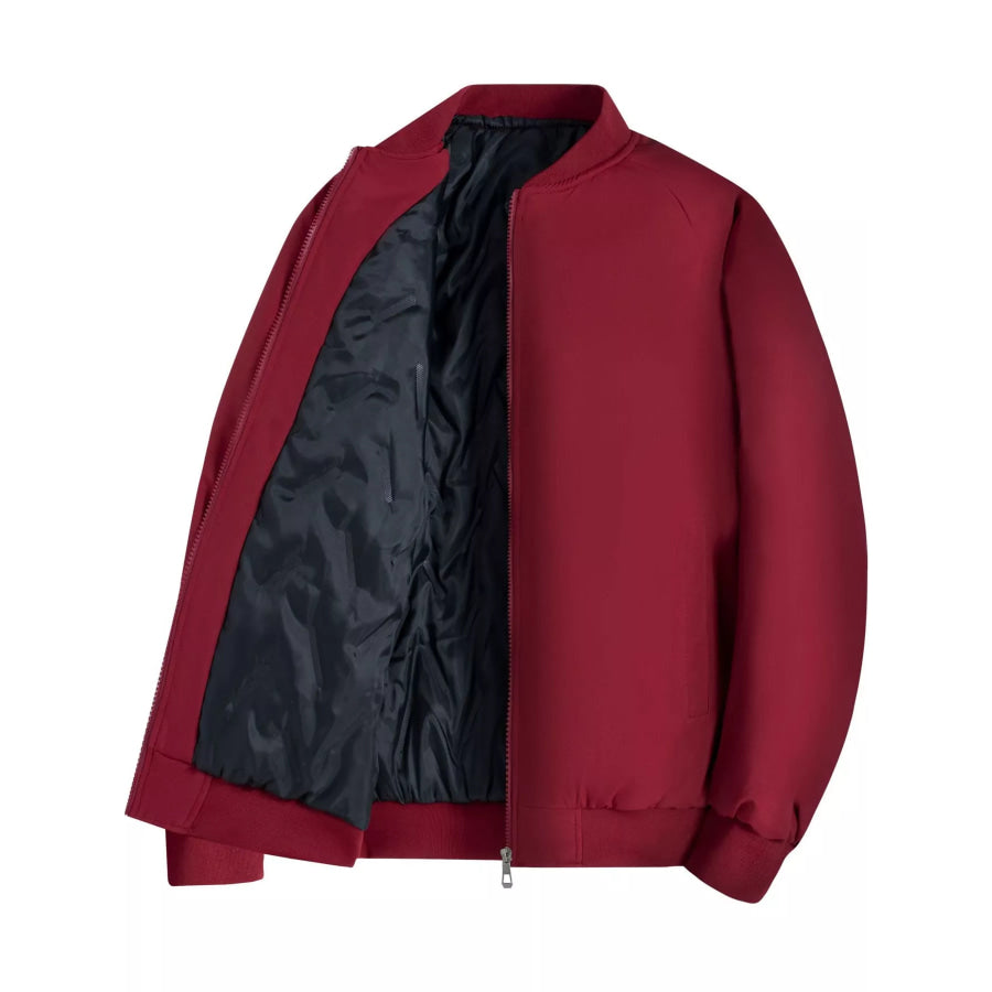 Men’s Plus Size Zip Up Long Sleeve Jacket Burgundy-8897 Padded Outerwear / M Apparel and Accessories