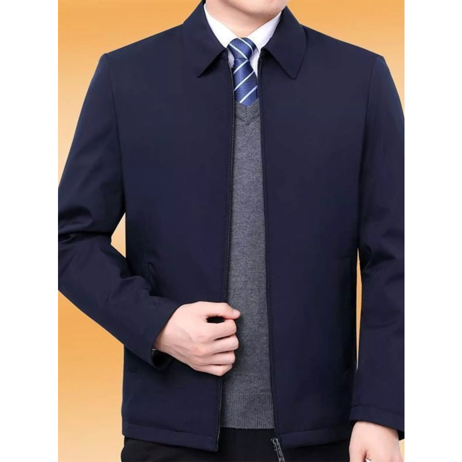 Men’s Plus Size Zip-Up Long Sleeve Jacket Dark Navy / M Apparel and Accessories