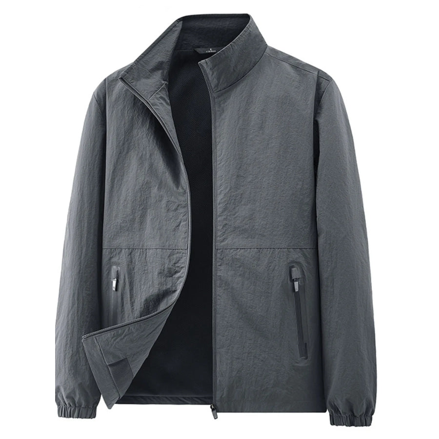 Men’s Plus Size Zip Up Long Sleeve Jacket Gray / M Apparel and Accessories