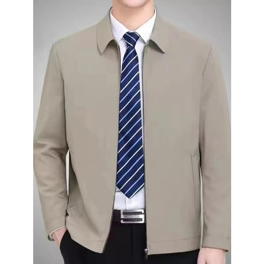 Men’s Plus Size Zip-Up Long Sleeve Jacket Khaki / M Apparel and Accessories