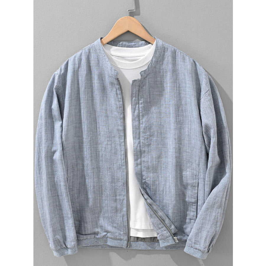 Men’s Plus Size Zip Up Long Sleeve Jacket Light Gray / M Apparel and Accessories