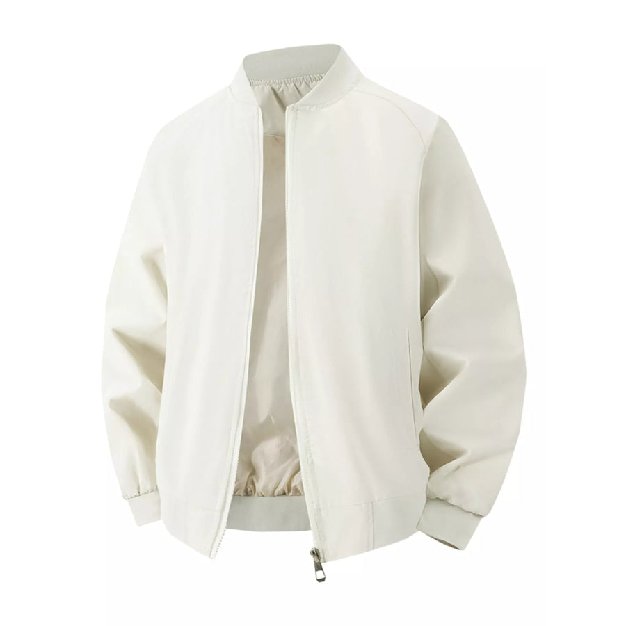 Men’s Plus Size Zip Up Long Sleeve Jacket Light Khaki-8897 / M Apparel and Accessories