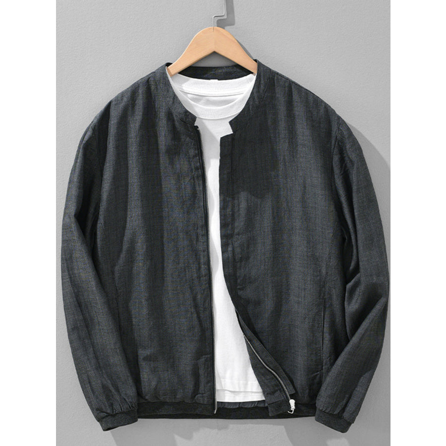 Men’s Plus Size Zip Up Long Sleeve Jacket Pickled Gray / M Apparel and Accessories