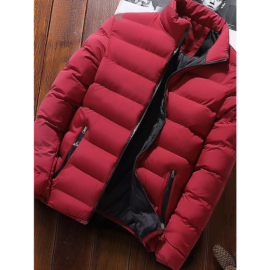 Men’s Plus Size Zip Up Long Sleeve Puffer Jacket Burgundy / M Apparel and Accessories