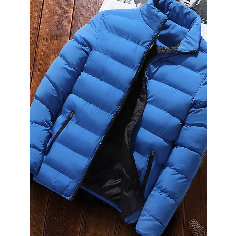 Men’s Plus Size Zip Up Long Sleeve Puffer Jacket Light Blue / M Apparel and Accessories