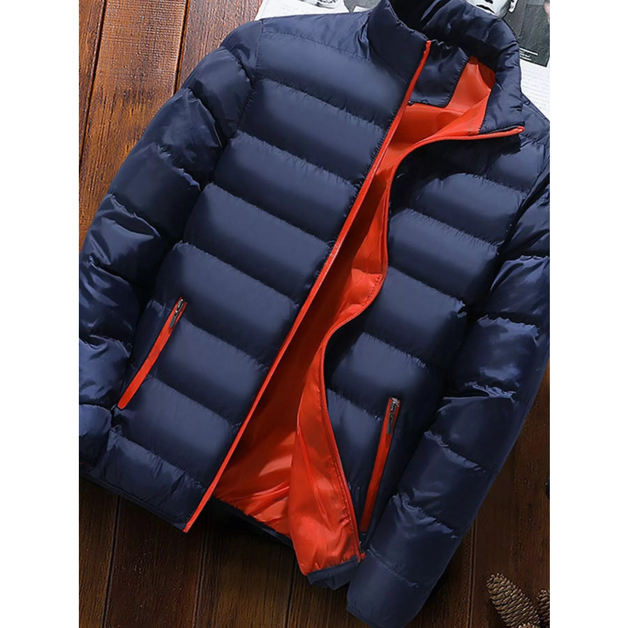 Men’s Plus Size Zip Up Long Sleeve Puffer Jacket Navy / M Apparel and Accessories