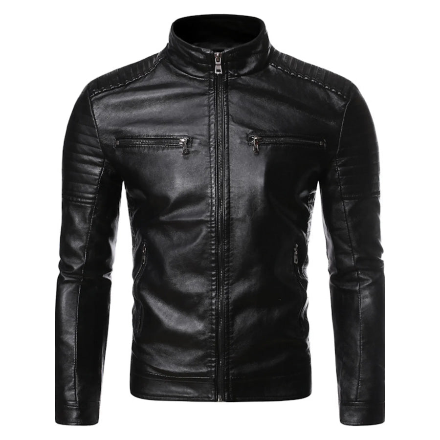 Men’s Plus Size Zip Up Motorcycle Jacket Black / M Apparel and Accessories