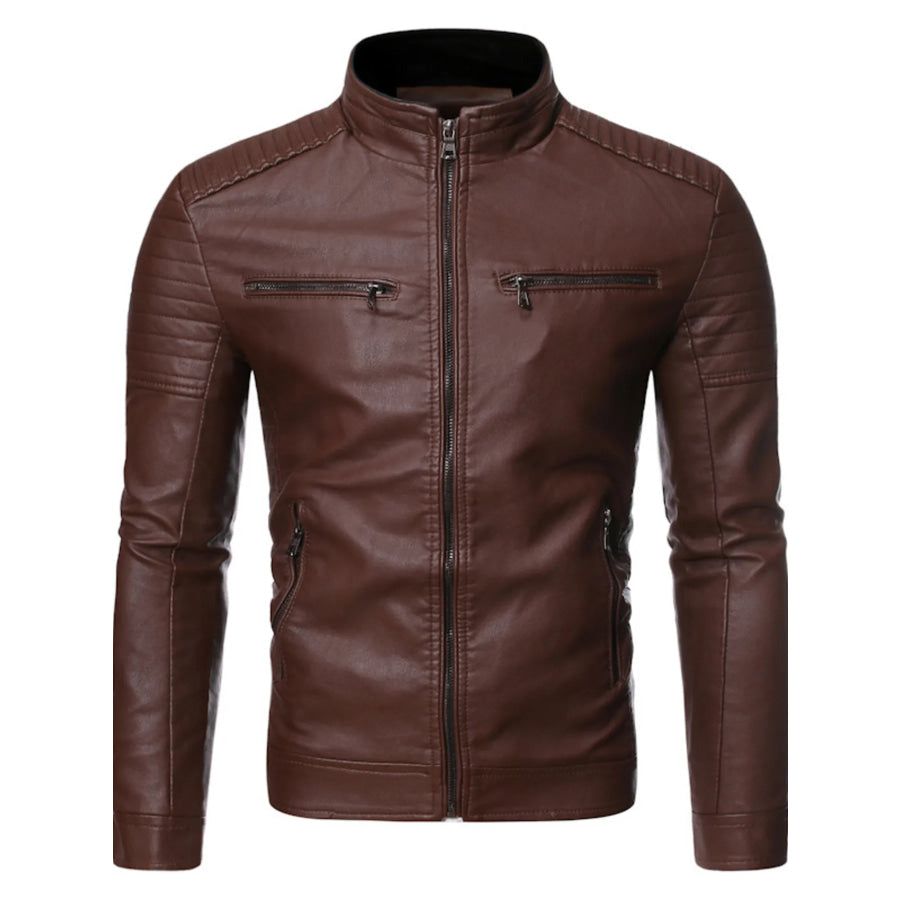 Men’s Plus Size Zip Up Motorcycle Jacket Coffee / M Apparel and Accessories