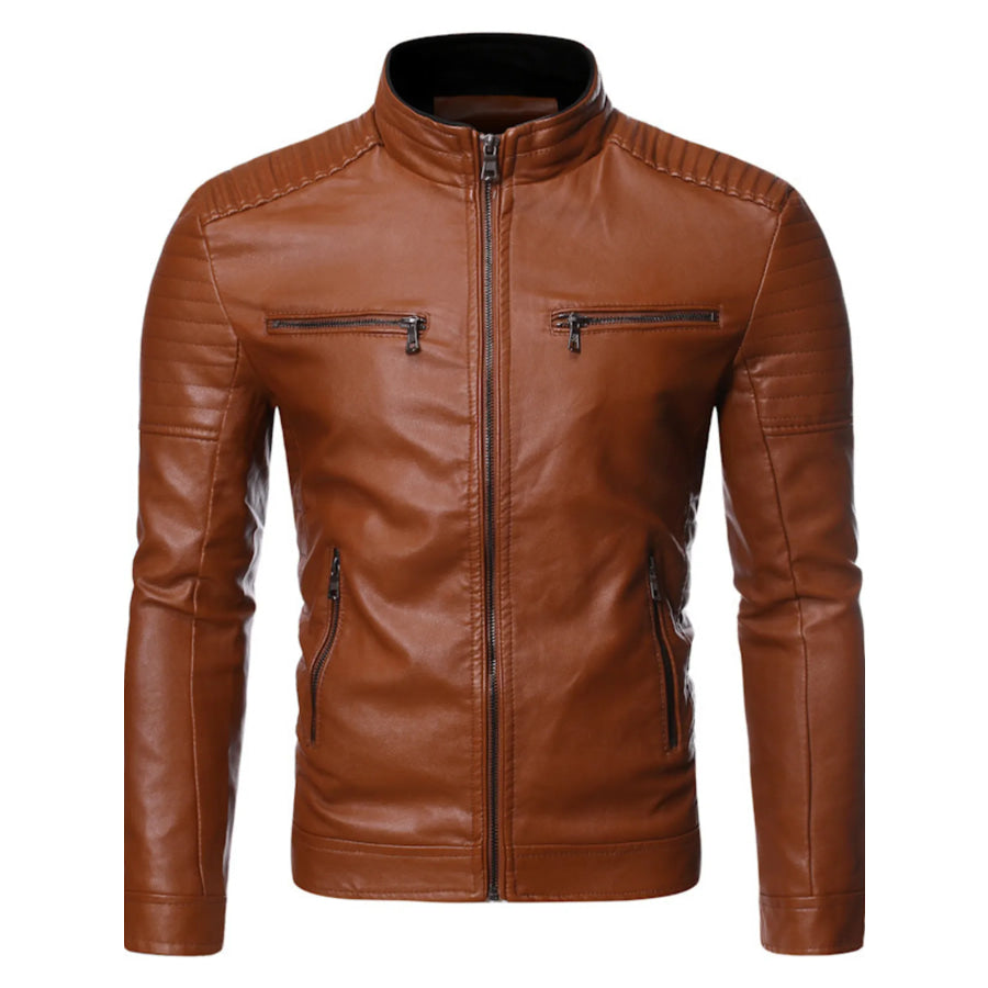 Men’s Plus Size Zip Up Motorcycle Jacket Yellow / M Apparel and Accessories