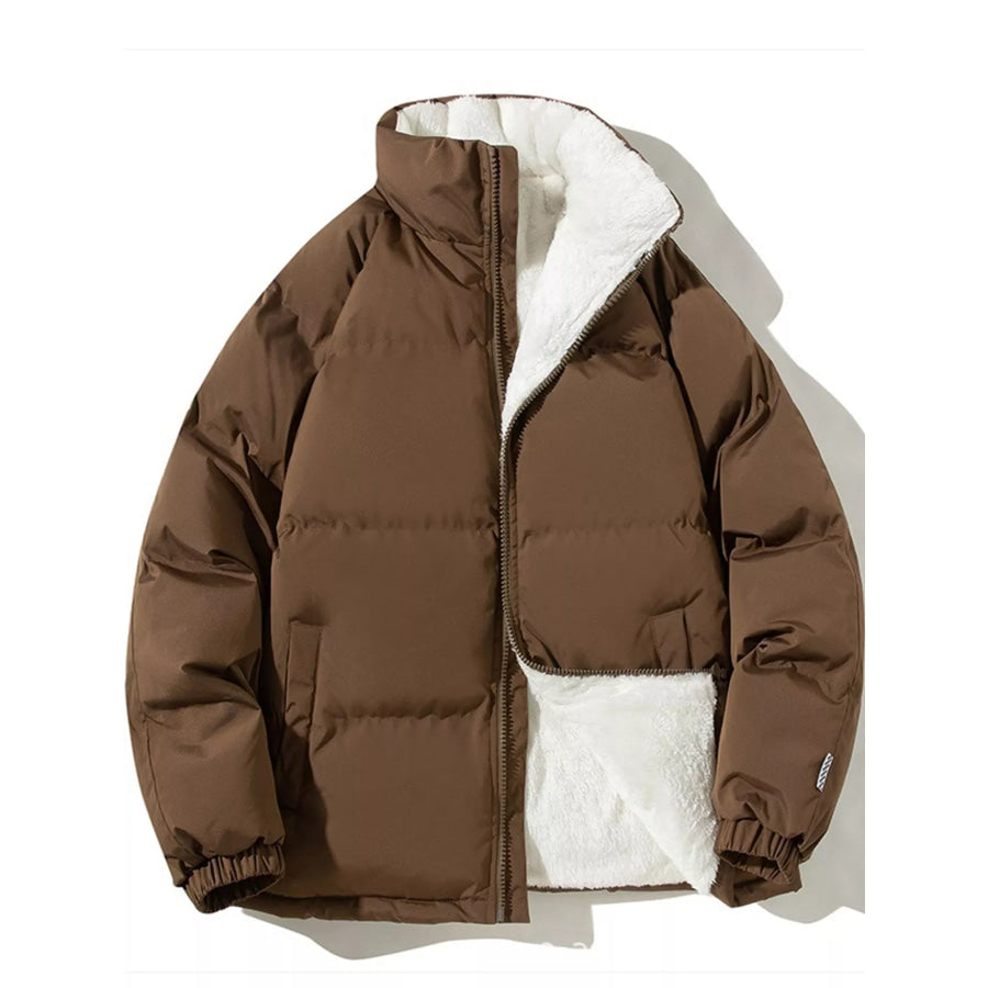 Men’s Plus Size Zip-Up Sherpa-Lined Puffer Jacket Coffee / M Apparel and Accessories