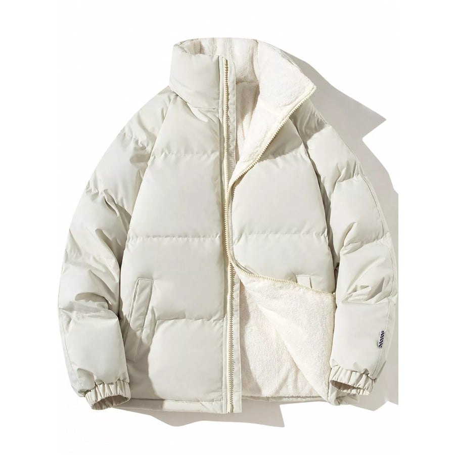 Men’s Plus Size Zip-Up Sherpa-Lined Puffer Jacket Off-White / M Apparel and Accessories