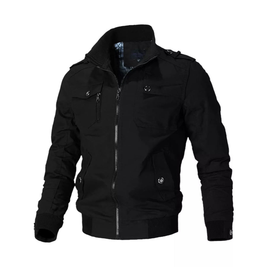 Men’s Plus Size Zip Up Stand Collar Casual Bomber Jacket Black / M Apparel and Accessories