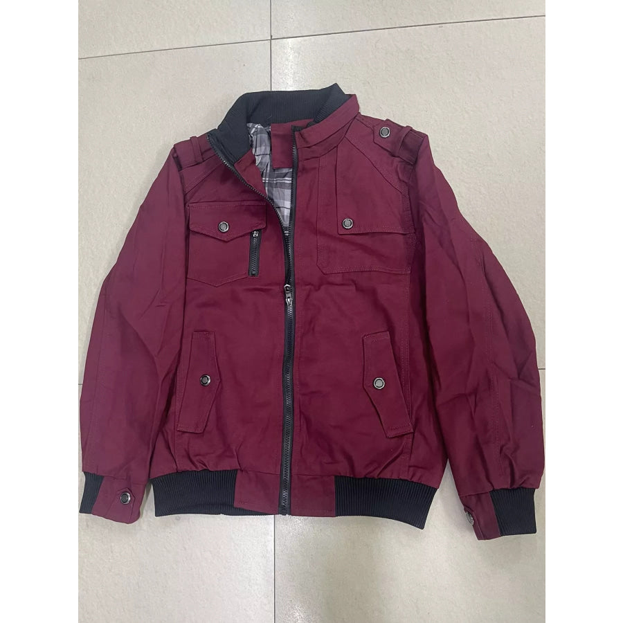 Men’s Plus Size Zip Up Stand Collar Casual Bomber Jacket Burgundy / M Apparel and Accessories