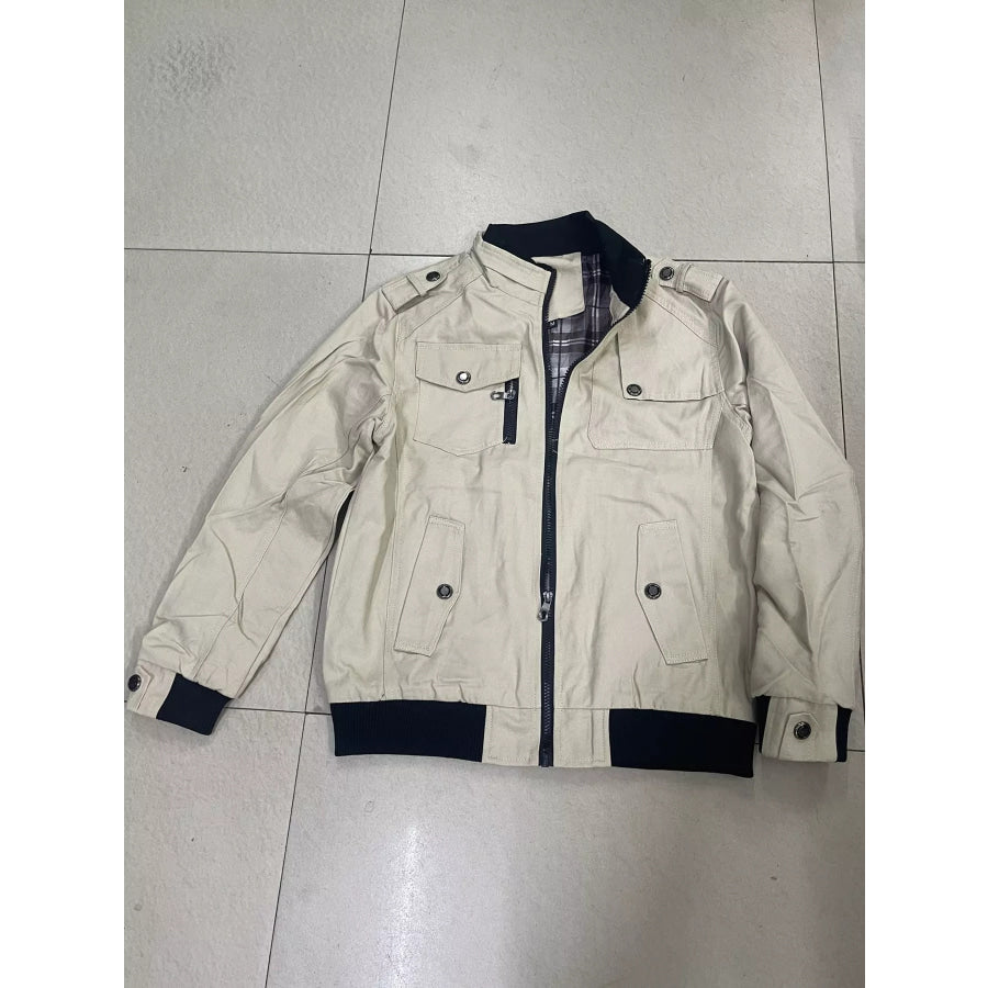Men’s Plus Size Zip Up Stand Collar Casual Bomber Jacket Khaki / M Apparel and Accessories