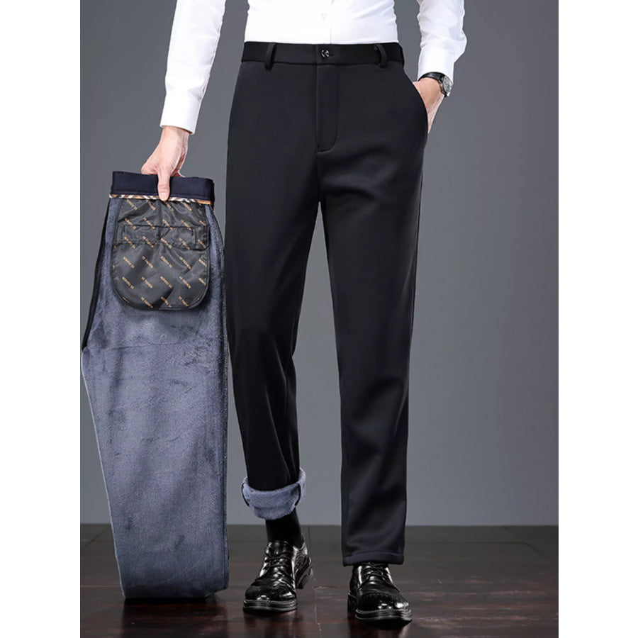 Men’s Pocketed Thermal Straight Leg Pants Black / 29 Apparel and Accessories