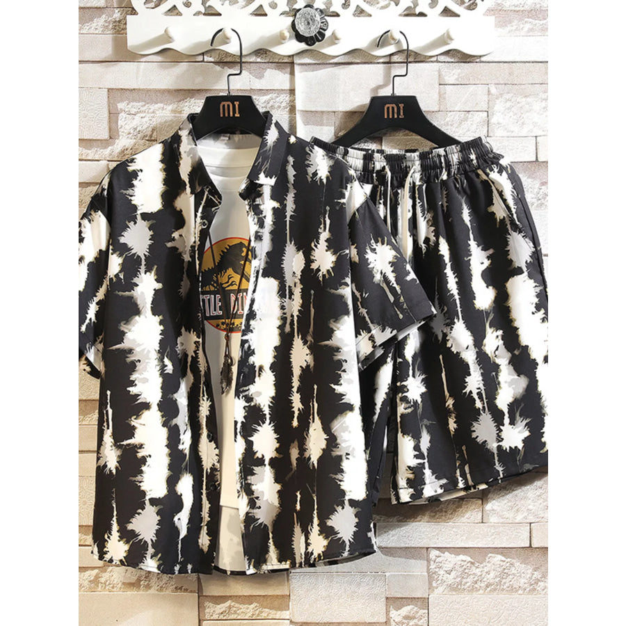 Men’s Printed Button Up Shirt and Shorts Set Black / M Apparel and Accessories