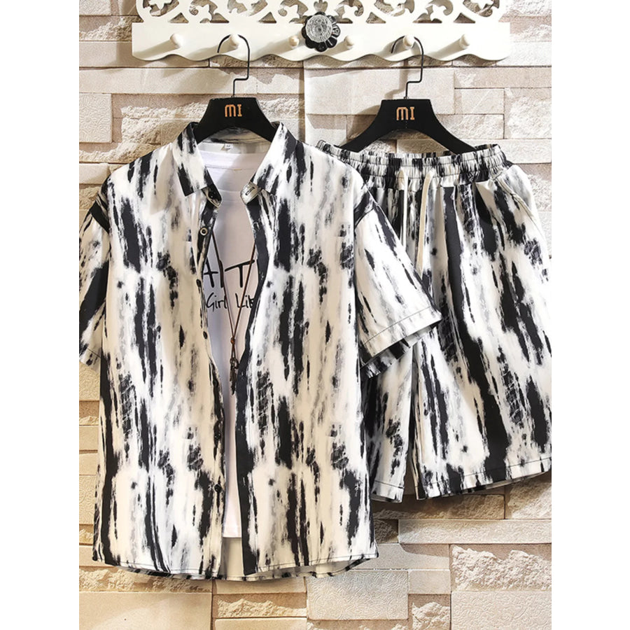 Men’s Printed Button Up Shirt and Shorts Set White / M Apparel and Accessories