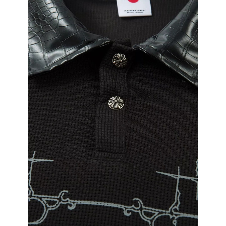Men’s Printed Polo Collar Long Sleeve Top Apparel and Accessories