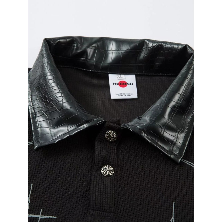 Men’s Printed Polo Collar Long Sleeve Top Apparel and Accessories