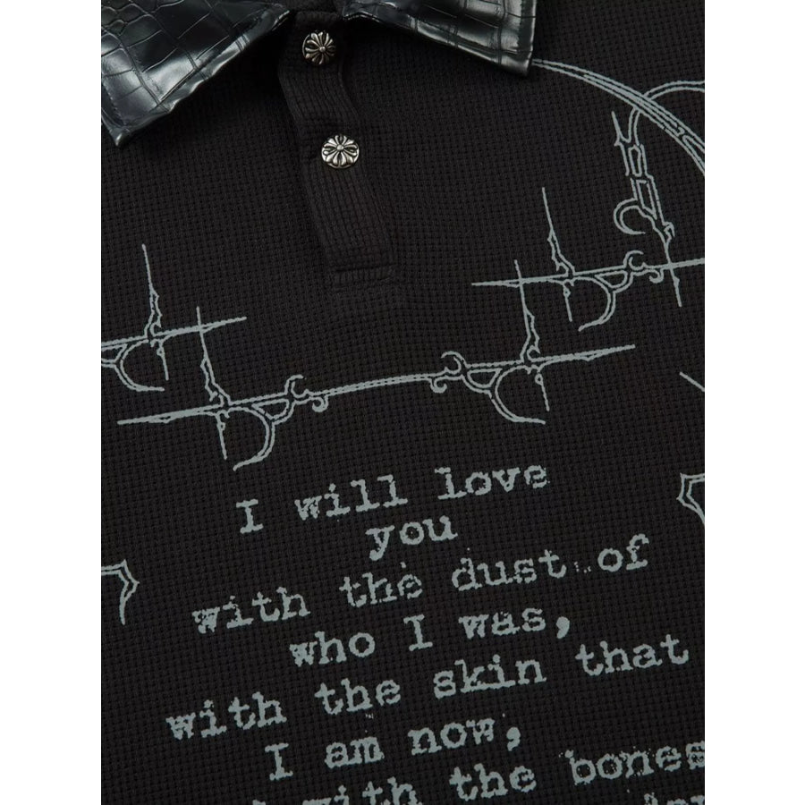 Men’s Printed Polo Collar Long Sleeve Top Apparel and Accessories
