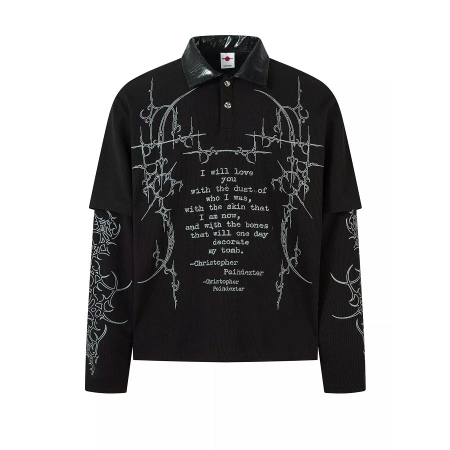 Men’s Printed Polo Collar Long Sleeve Top Black / M Apparel and Accessories