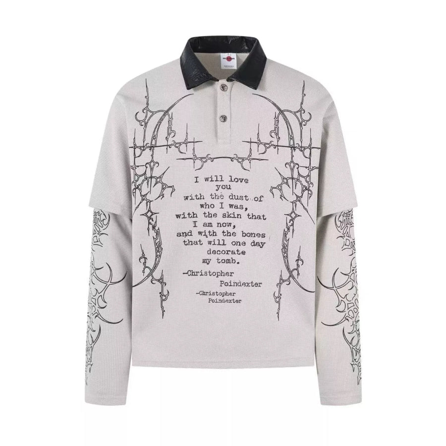 Men’s Printed Polo Collar Long Sleeve Top Grey / M Apparel and Accessories
