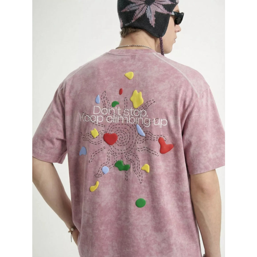 Men’s Printed Round Neck T-Shirt Pink / S Apparel and Accessories