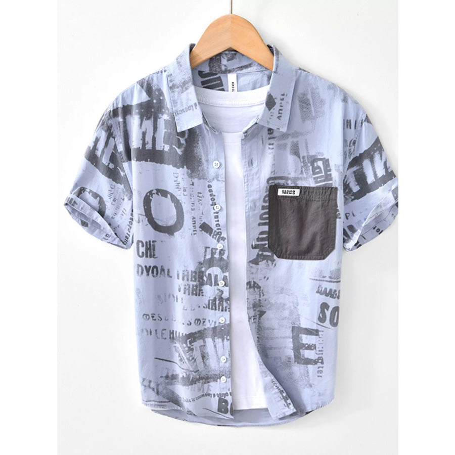 Men’s Printed Short Sleeve Shirt Light Blue / M Apparel and Accessories