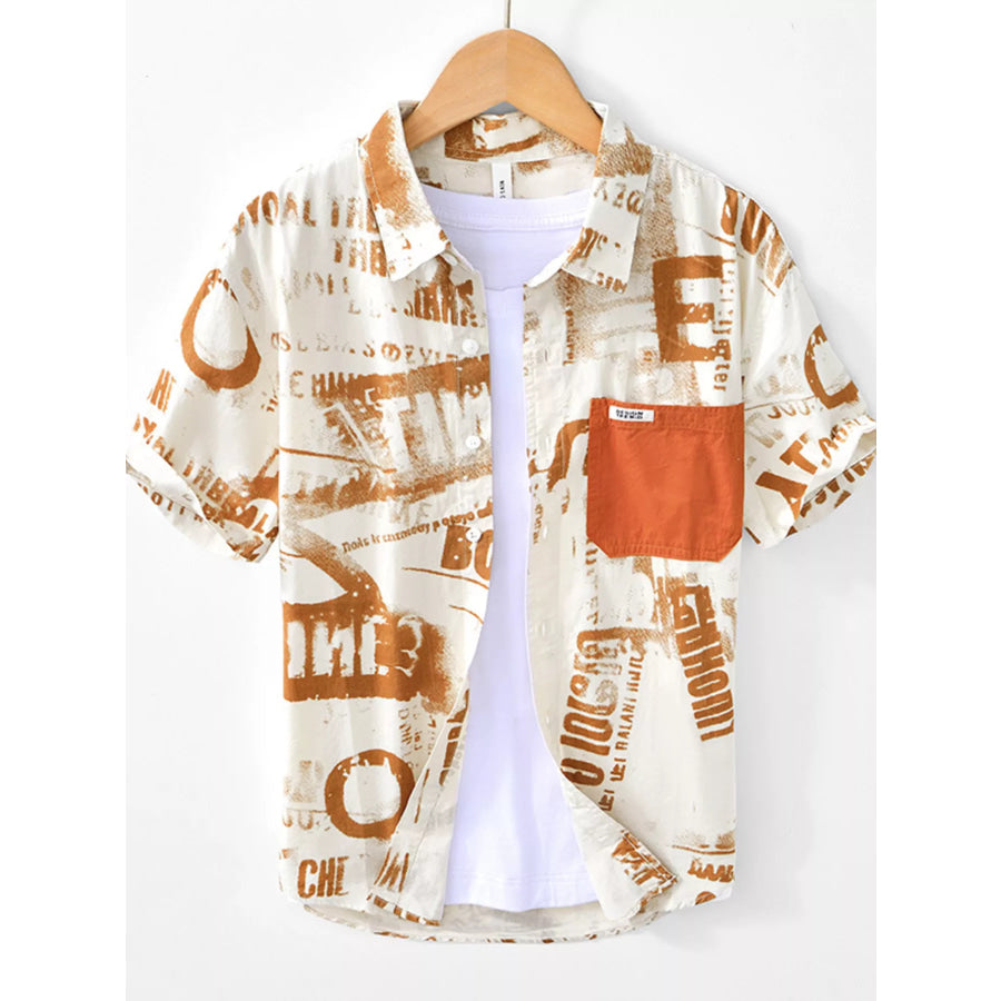 Men’s Printed Short Sleeve Shirt Orange / M Apparel and Accessories