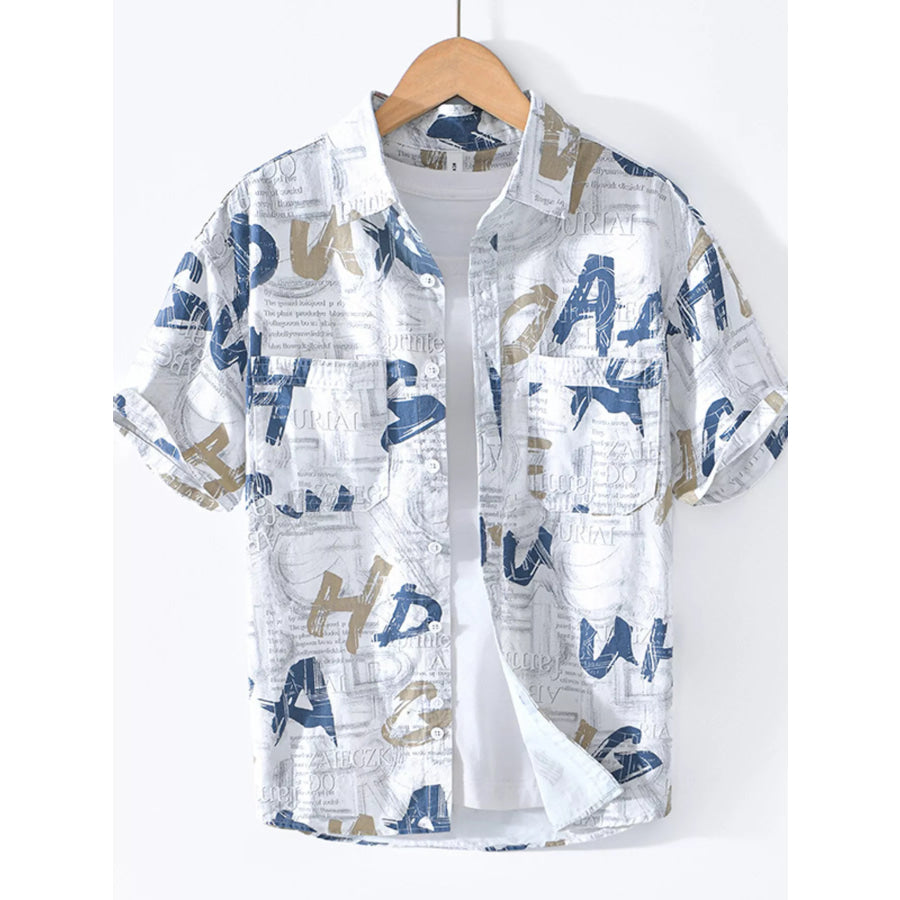 Men’s Printed Short Sleeve Shirt Peacock Blue / M Apparel and Accessories