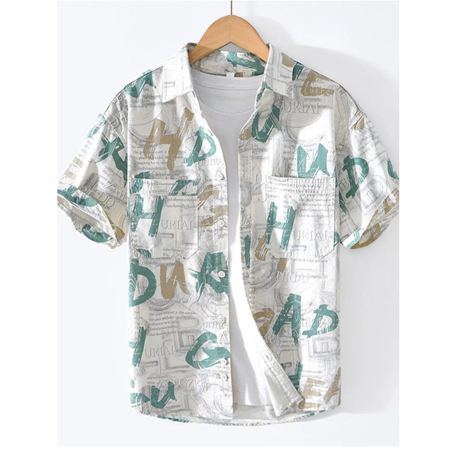Men’s Printed Short Sleeve Shirt Turquoise / M Apparel and Accessories