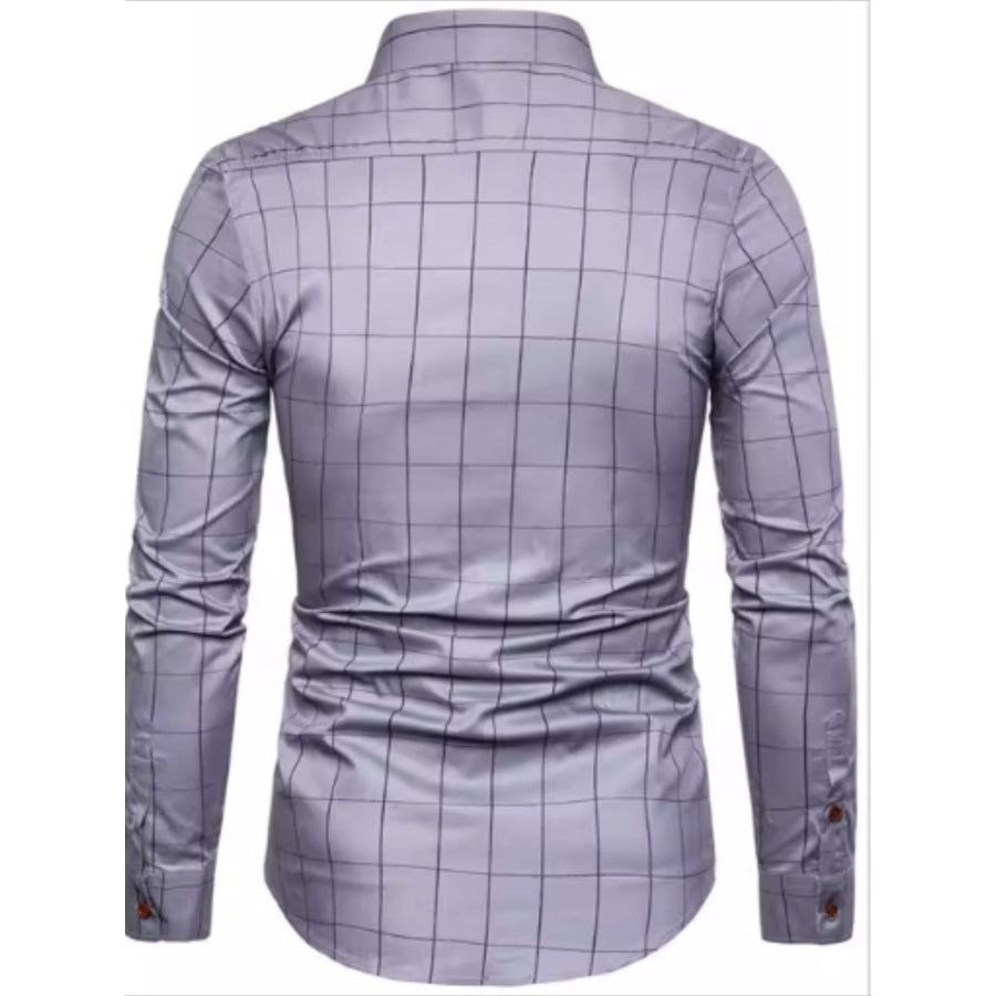 Men’s Pus Size Plaid Button Up Long Sleeve Shirt Apparel and Accessories