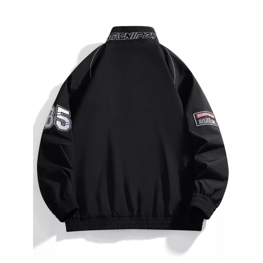Men’s Racing-Inspired Zip Up Bomber Jacket Black / XS Apparel and Accessories