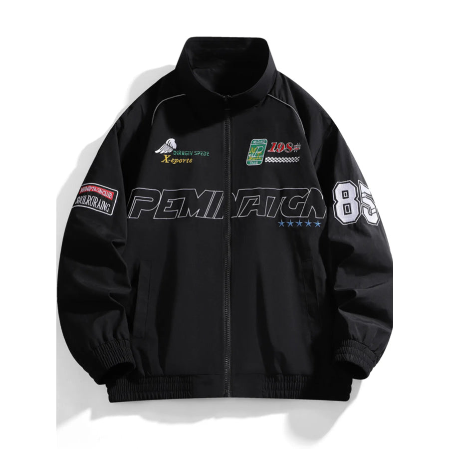 Men’s Racing-Inspired Zip Up Bomber Jacket Black / XS Apparel and Accessories