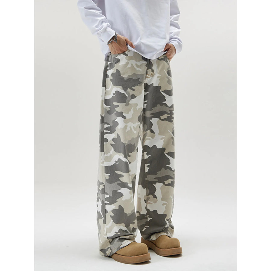 Men’s Relaxed Fit Camo Print Pants Grey Fan Color / S Apparel and Accessories