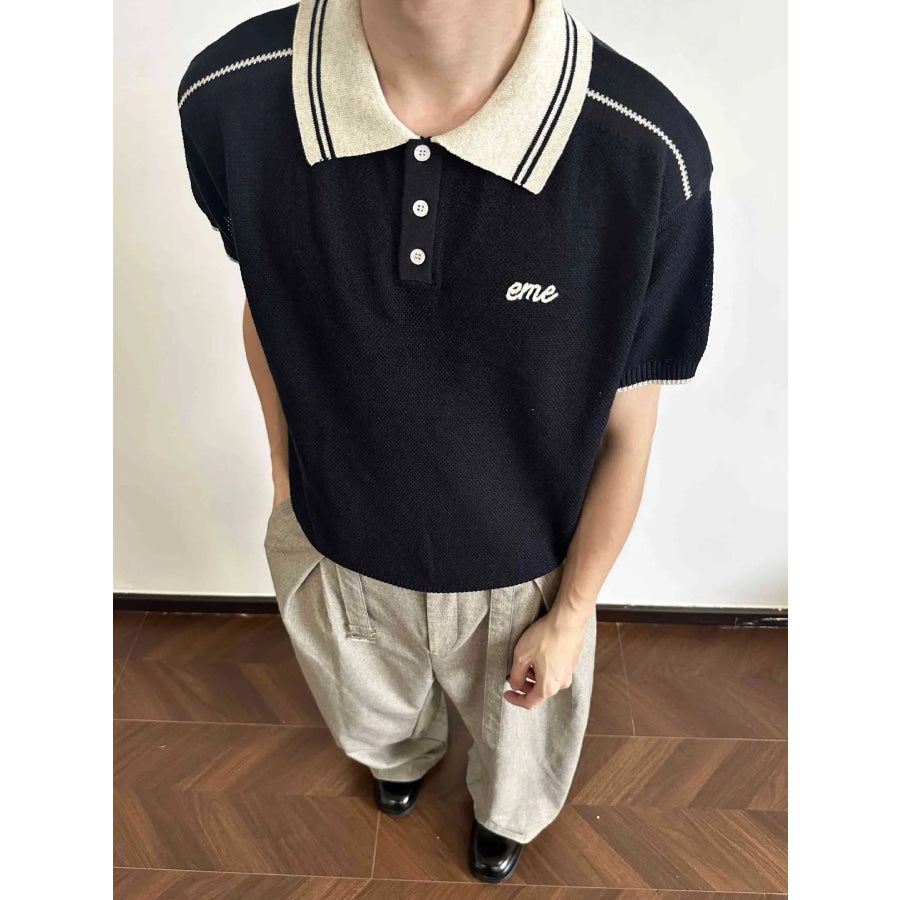 Men’s Retro Knitted Polo with Embroidered Logo Apparel and Accessories