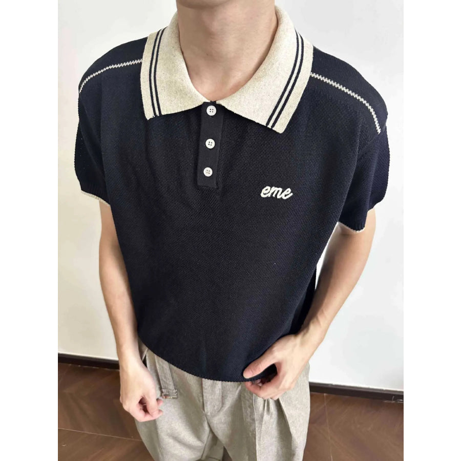 Men’s Retro Knitted Polo with Embroidered Logo Dark Navy / M Apparel and Accessories