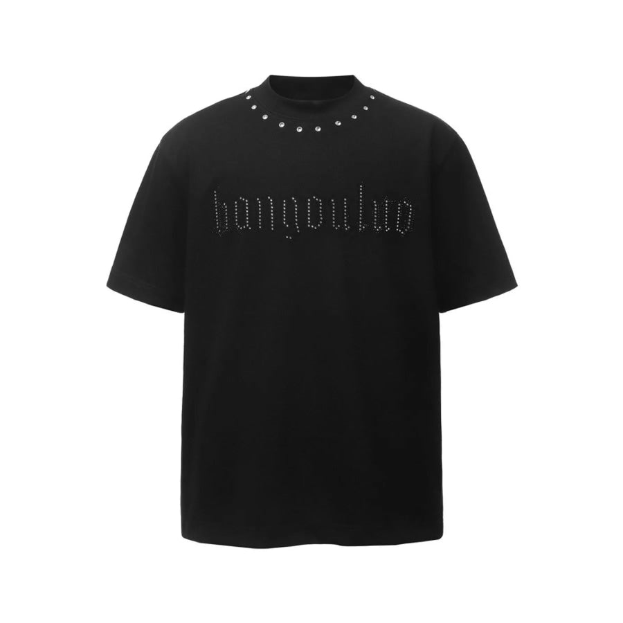 Men’s Rhinestone Mock Neck T-Shirt Black / S Apparel and Accessories