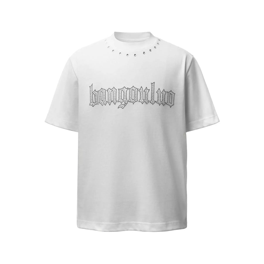 Men’s Rhinestone Mock Neck T-Shirt White / S Apparel and Accessories