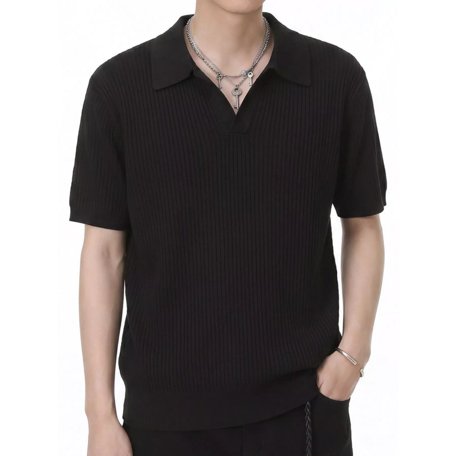 Men’s Ribbed Knit Polo Collar Top