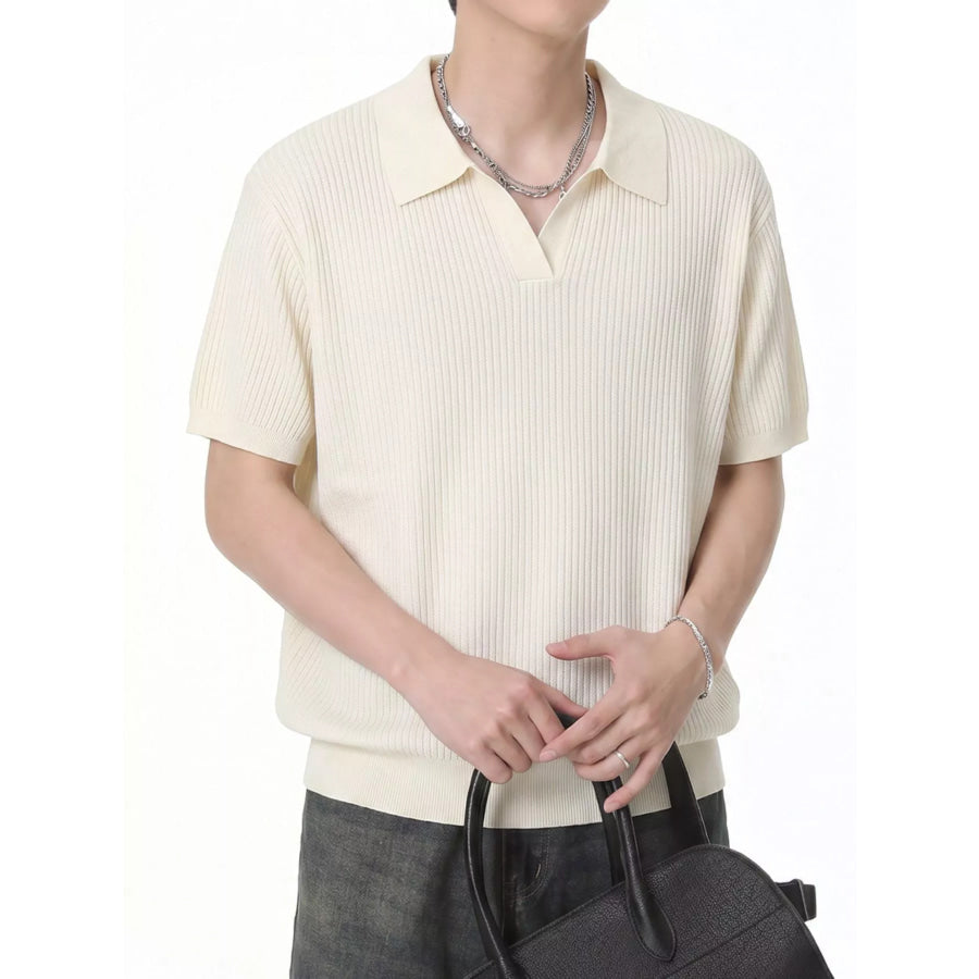 Men’s Ribbed Knit Polo Collar Top