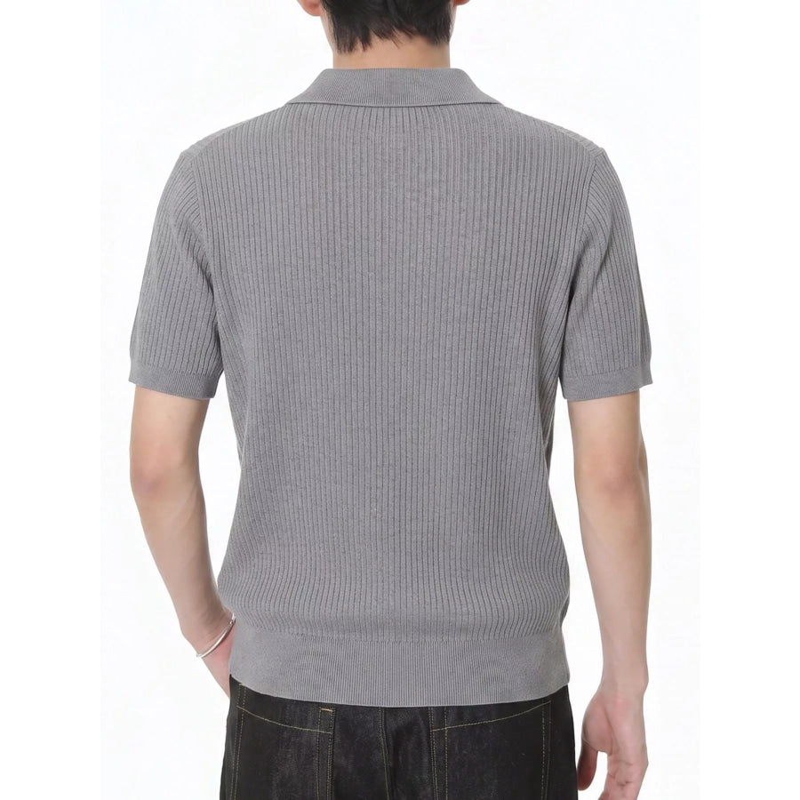 Men’s Ribbed Knit Polo Collar Top