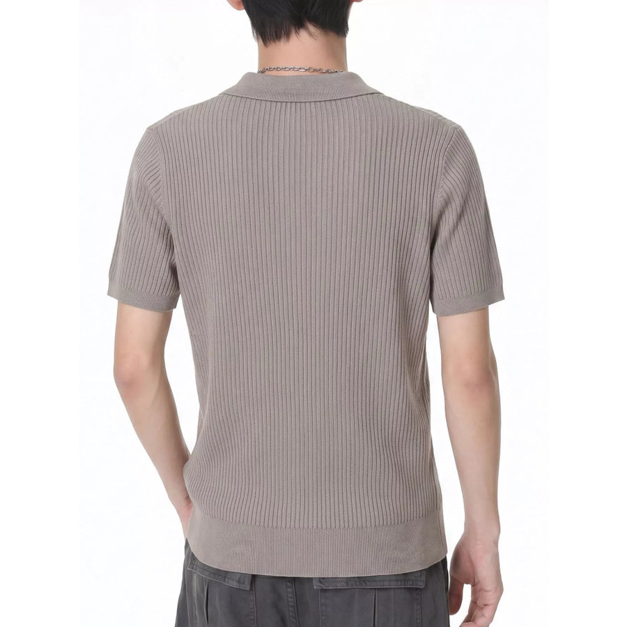 Men’s Ribbed Knit Polo Collar Top