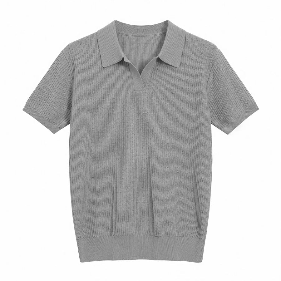 Men’s Ribbed Knit Polo Collar Top