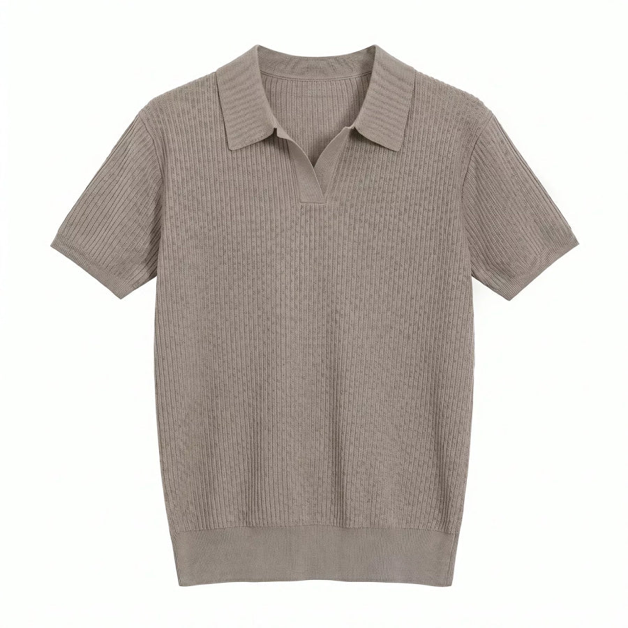 Men’s Ribbed Knit Polo Collar Top