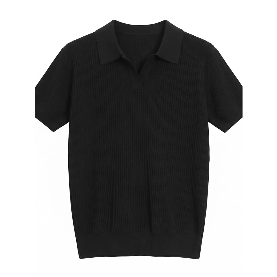 Men’s Ribbed Knit Polo Collar Top