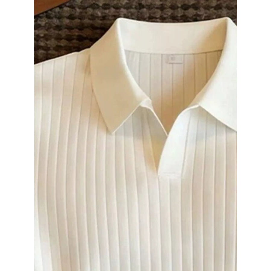 Men’s Ribbed Knit Polo Shirt with Classic Collar Apparel and Accessories
