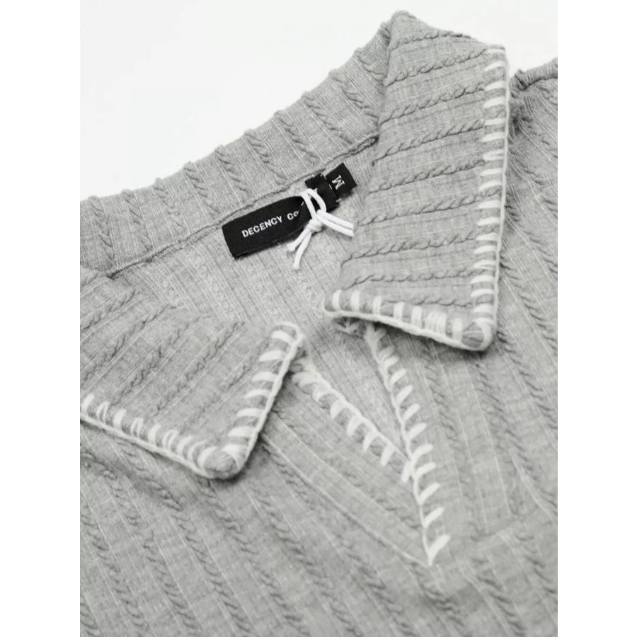 Men’s Ribbed Knit Polo with Contrast Stitching Apparel and Accessories