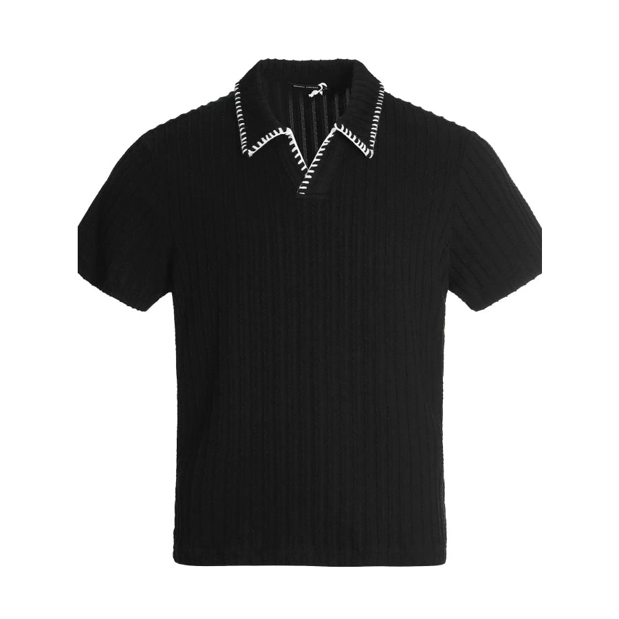 Men’s Ribbed Knit Polo with Contrast Stitching Black / M Apparel and Accessories
