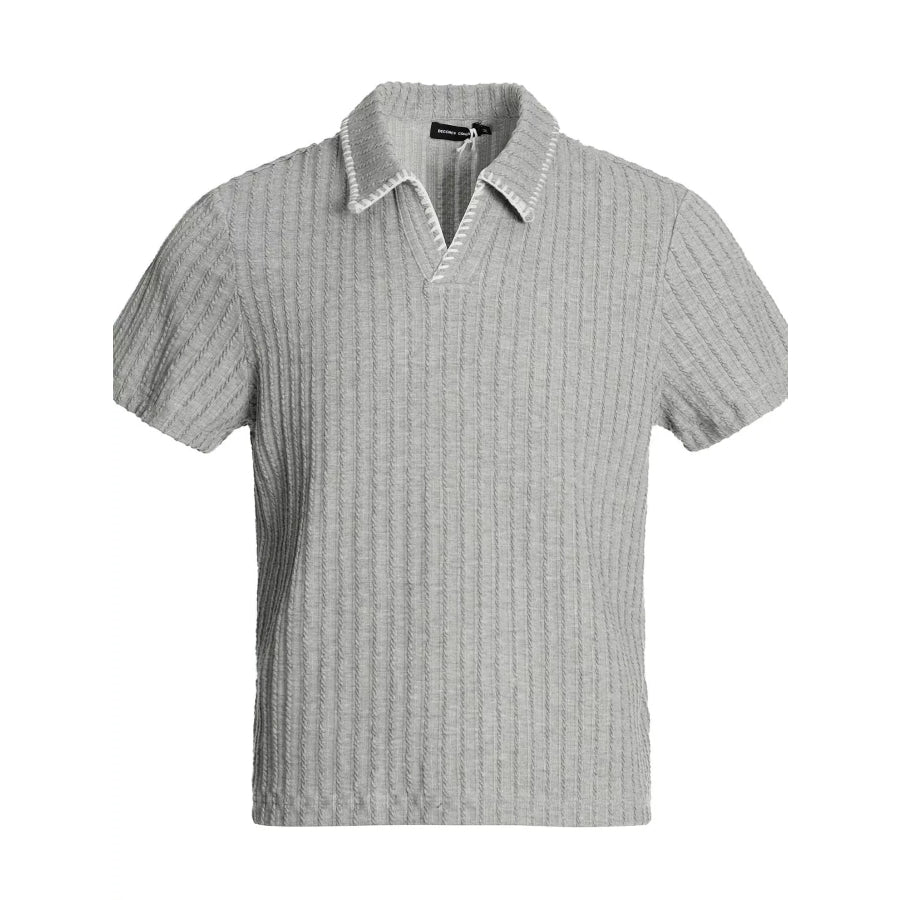 Men’s Ribbed Knit Polo with Contrast Stitching Gray / M Apparel and Accessories